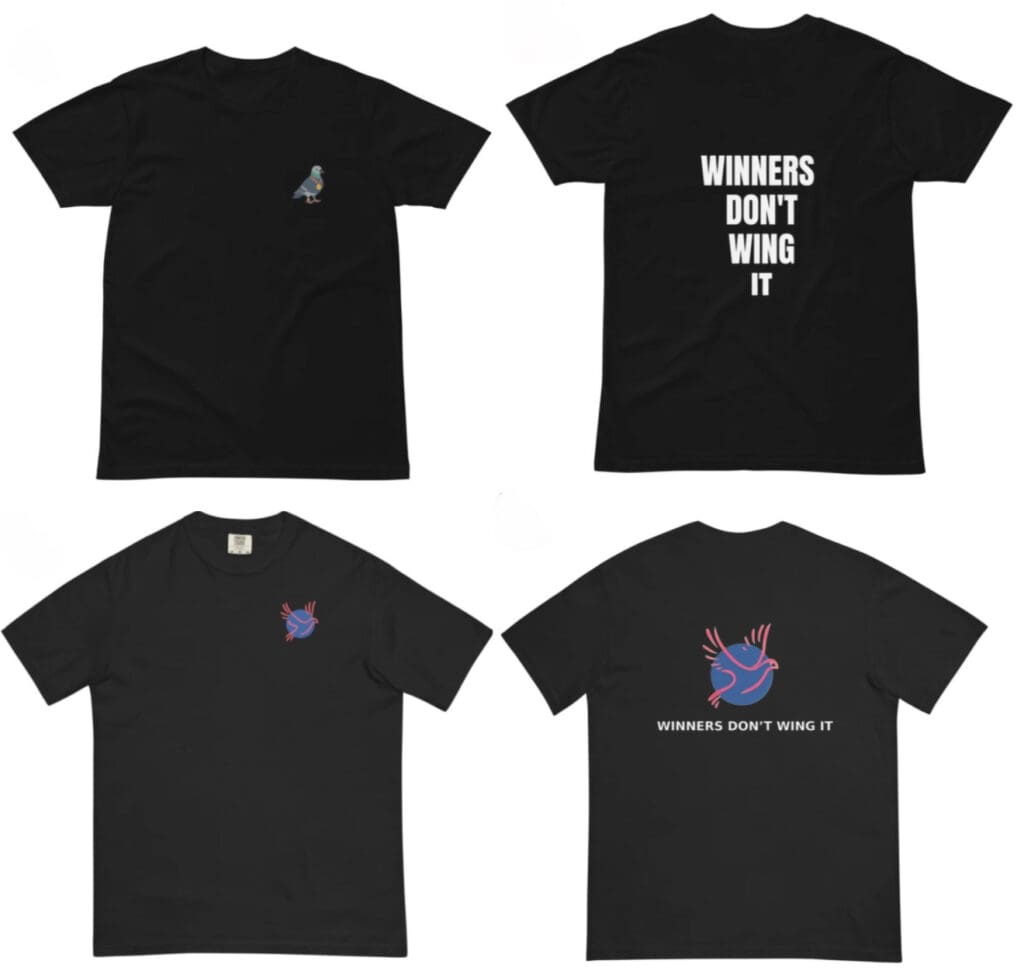 Black t-shirts with motivational bird design.